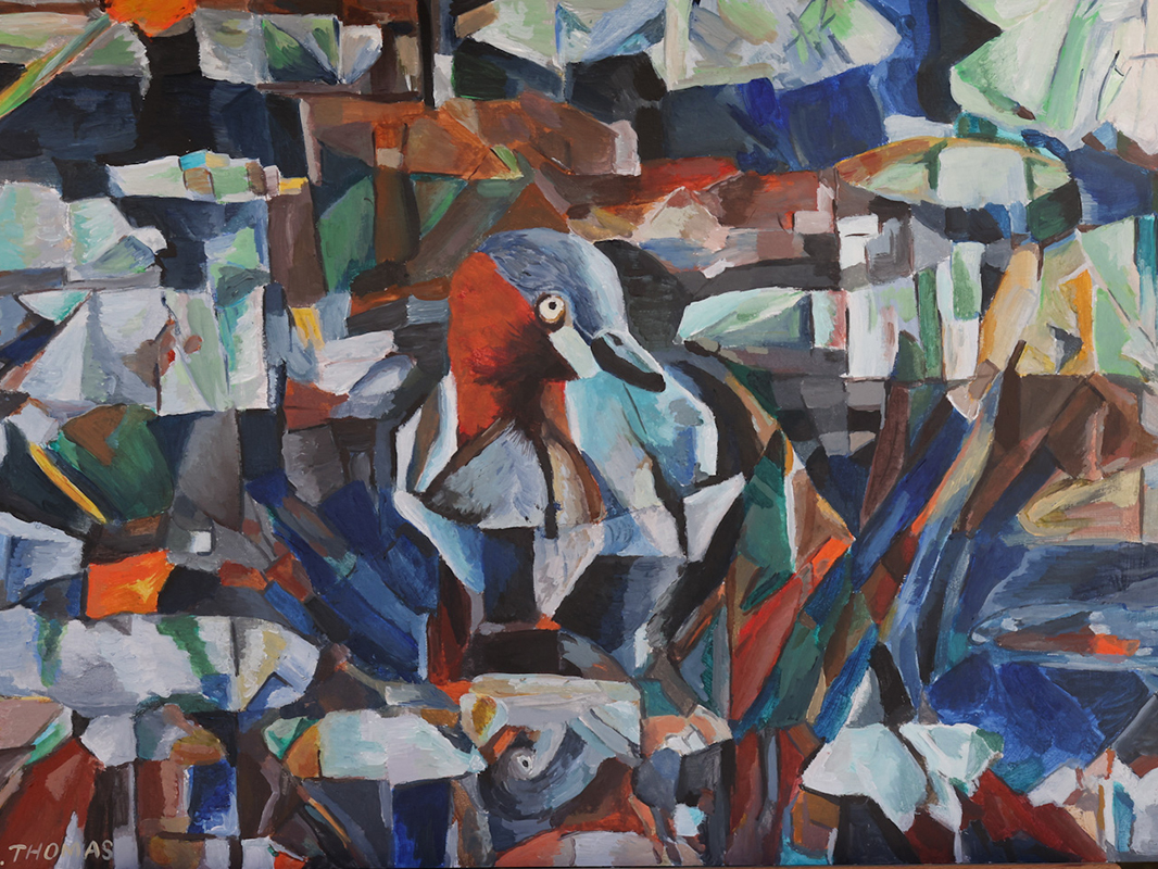 Little grebe in the lily pond - SOLD cubist grebe